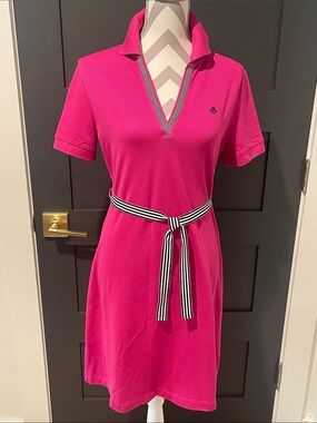 Brooks Brothers Hot Pink Sporty Polo Golf Dress with Striped Belt Size M